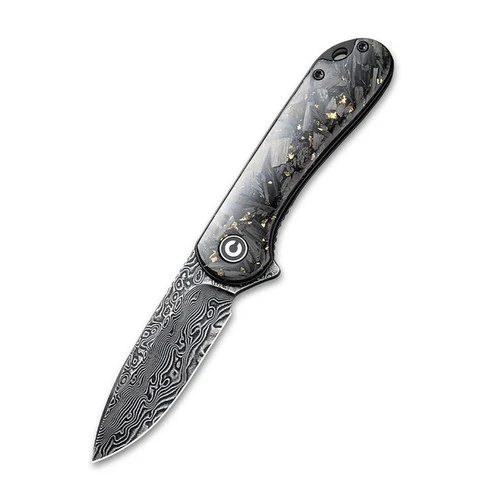CIVIVI Elementum Shredded Carbon Fiber With Gold And Damascus Clad Blade (C907C-DS1)